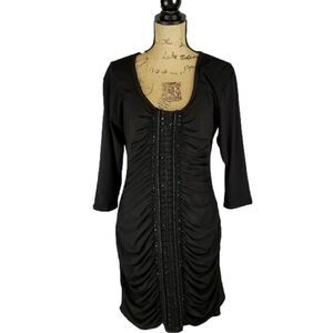 𝅺GIANNI Bini 3/4 sleeve beaded black dress MED